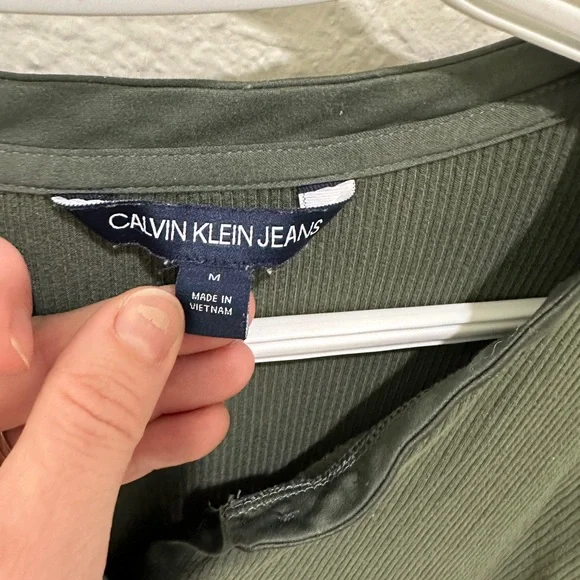 Calvin Klein Jeans Olive Long Sleeve Henley - Picture 2 of 4